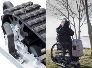 Företagsledaren och paralympikern Mats Laveborn kom på idén med ett motordrivet bandfordon för att ta sig ut i naturen med rullstolen.