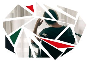 Collagebild med kvinna i rullstol