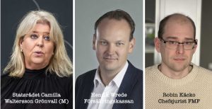 Camilla Waltersson Grönvall, Henrik Wrede och Robin Käcko.