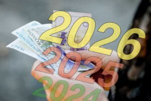 Collage med pengar och årtal