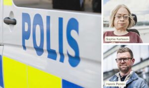 Polisbil, Sophie Karlsson och Henrik Petrén.